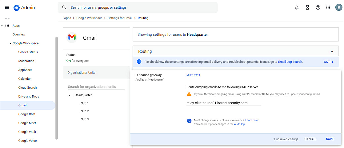 Screenshot of the Google Workspace Outbound Gateway